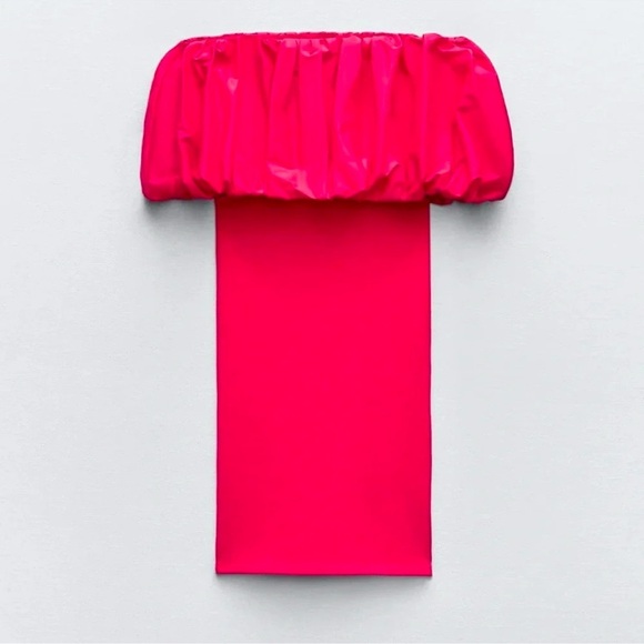 ZARA RASPBERRY OFF SHOULDER PINK MINI DRESS - Picture 7 of 10